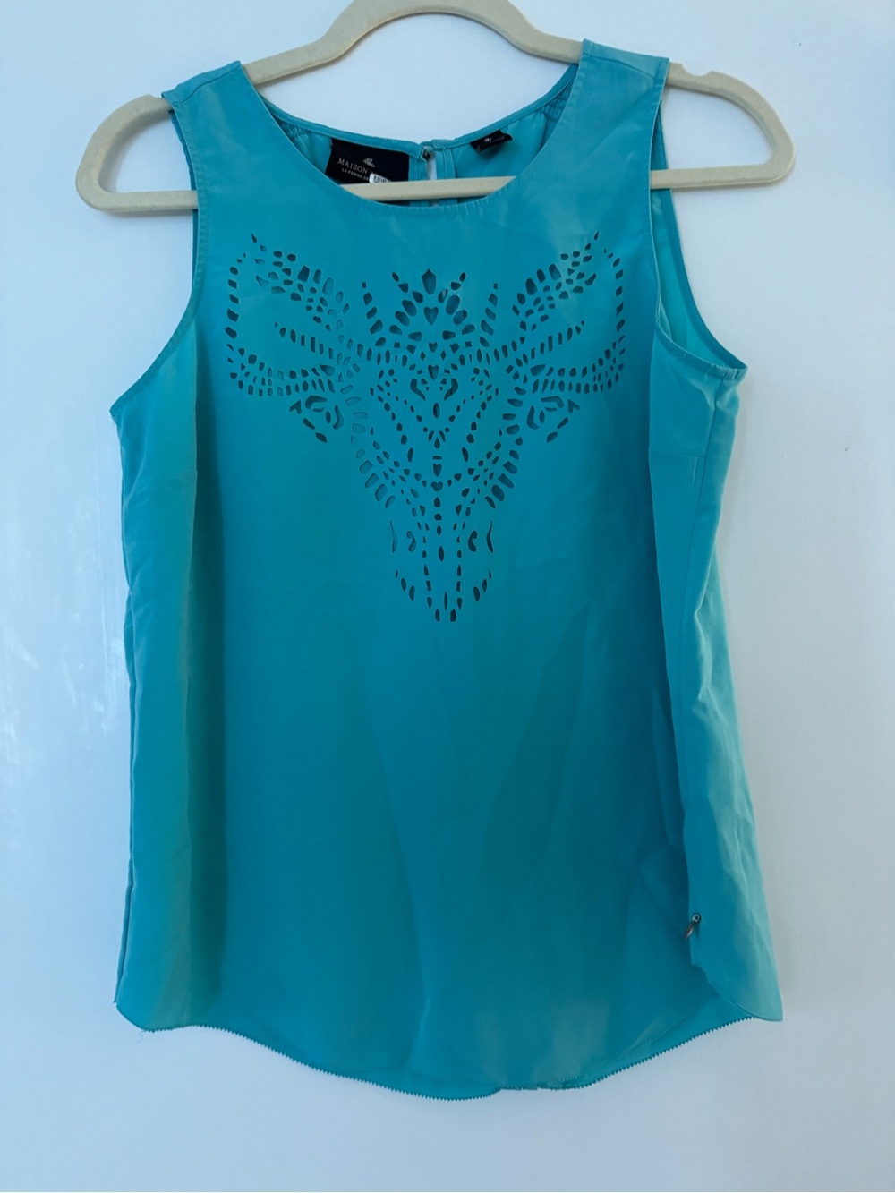 Scotch and Soda Sleeveless Teal Laser-Cut Shell Top